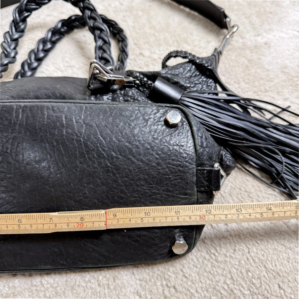 Rebecca Minkoff Black Leather Renee Satchel Handbag Braided Tassel Crossbody Bag